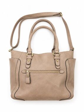 Taupe Shoulder Tote Bag with Gold-Tone Accents